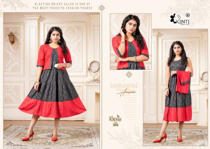 Kinti Atrangi 3 Fancy Wear Rayon Designer Anarkali Kurti With Jacket Collection
